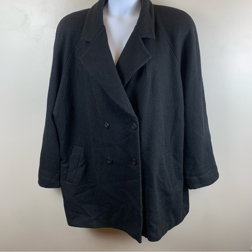 Lane Bryant Wool Black Womens Hipster‎ Midi Double Breasted Peacoat Size 18/20
